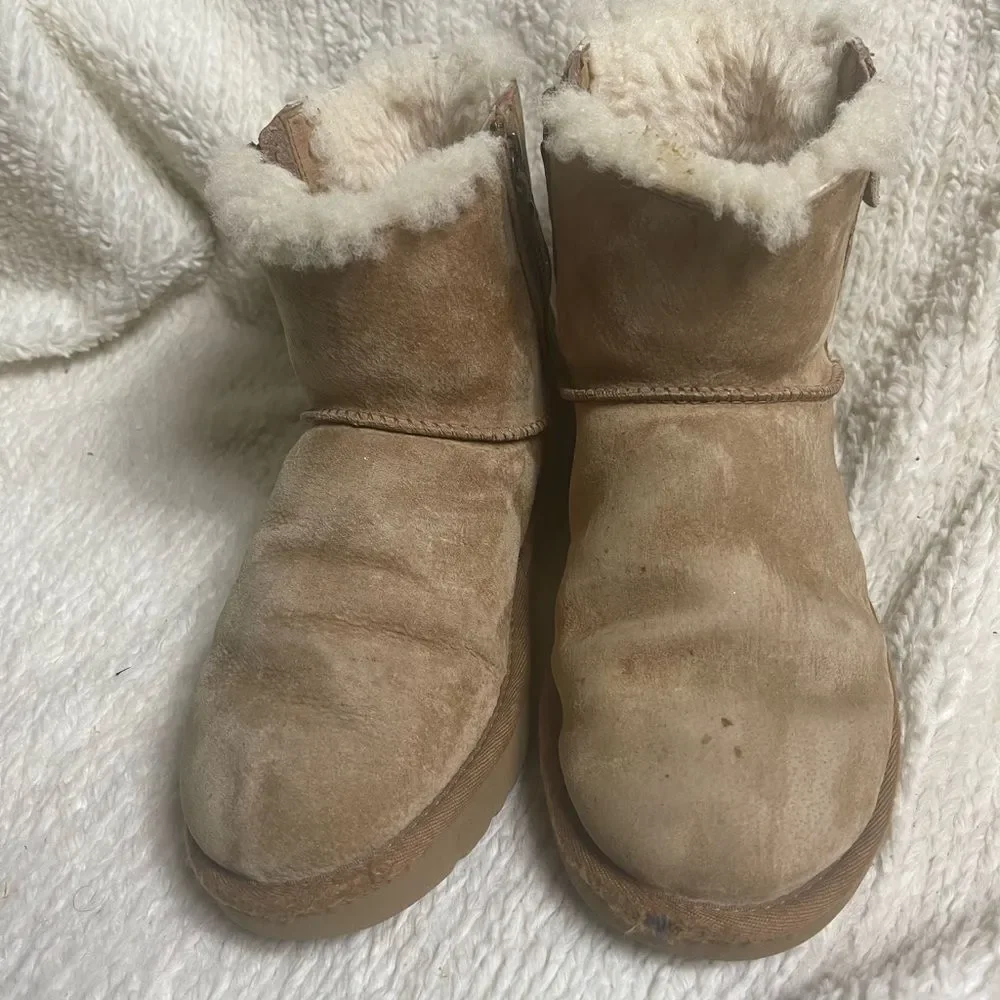 UGG Women's Classic Mini Double Zip Tan Suede Boots SZ8